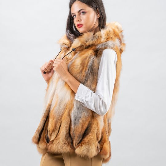 Hooded Canadian Red Fox Fur Vest