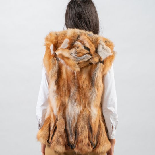 Hooded Canadian Red Fox Fur Vest