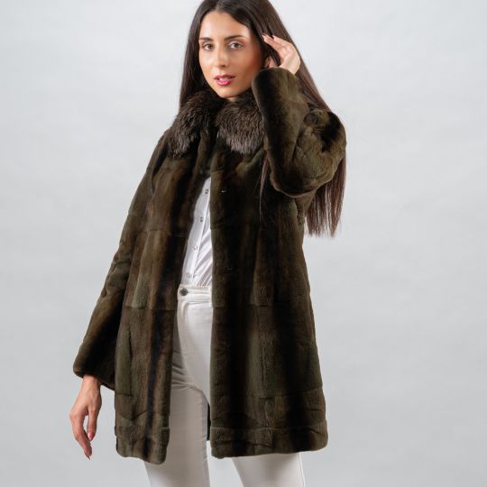 Dark Green Velvet Mink Fur Jacket