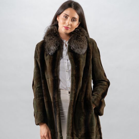 Dark Green Velvet Mink Fur Jacket