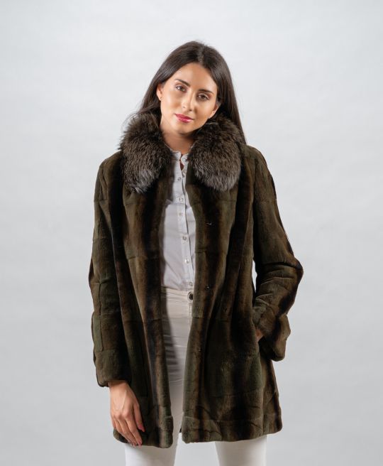 Dark Green Velvet Mink Fur Jacket