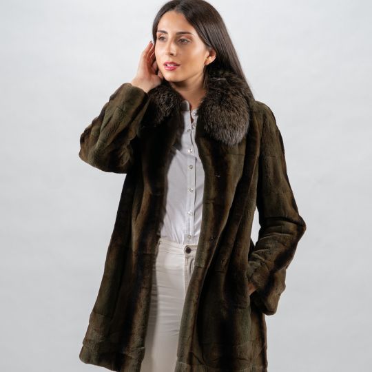 Dark Green Velvet Mink Fur Jacket