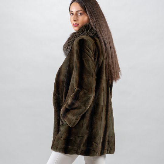 Dark Green Velvet Mink Fur Jacket