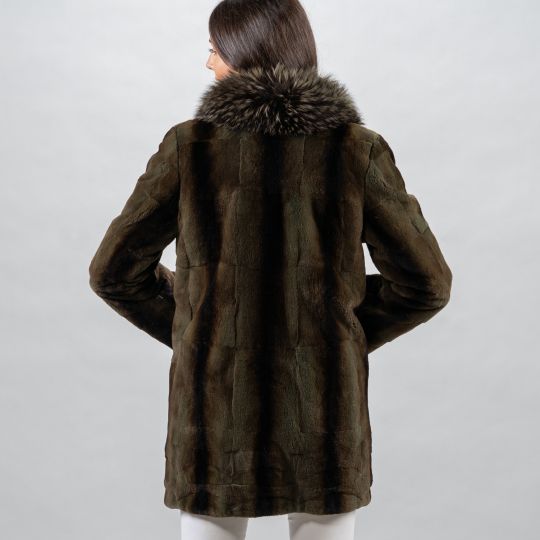 Dark Green Velvet Mink Fur Jacket