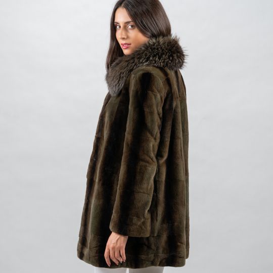 Dark Green Velvet Mink Fur Jacket