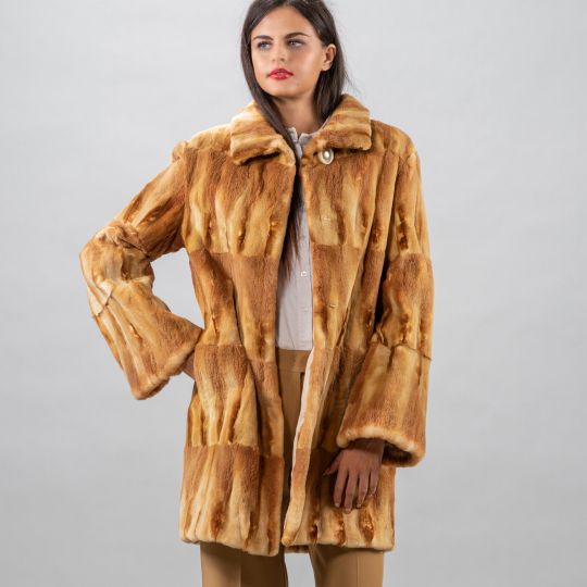 Camel Fox Hair Cut Fur Jacket