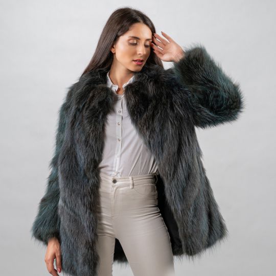 Dark Green Raccoon Fur Jacket