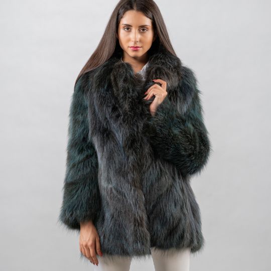 Dark Green Raccoon Fur Jacket