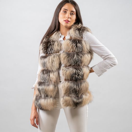 Natural Cross Fox Fur Vest