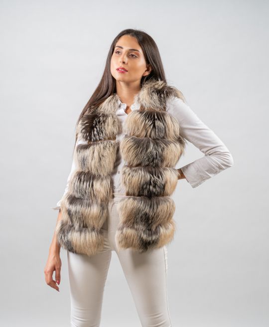 Natural Cross Fox Fur Vest