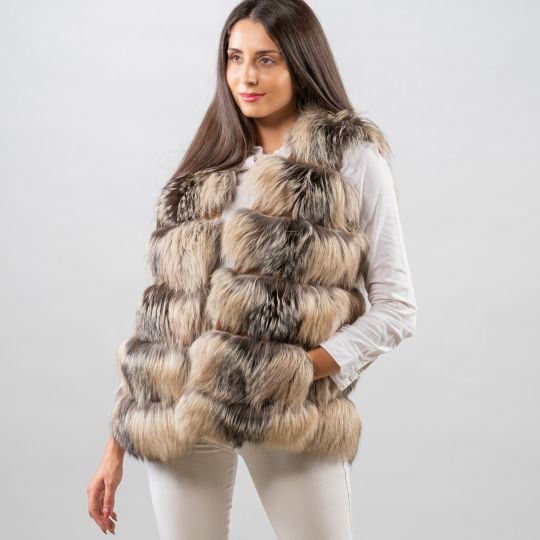 Natural Cross Fox Fur Vest