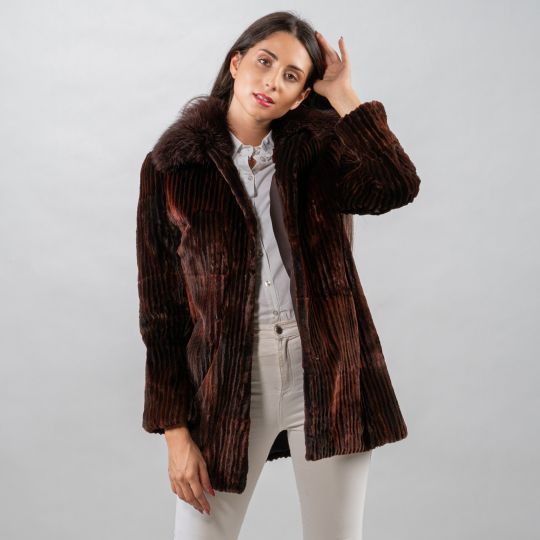 Velvet Mink Fur Jacket in Vertically Corduroy