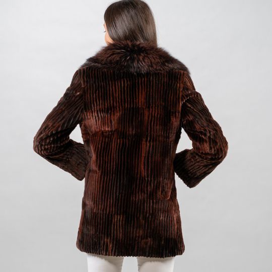 Velvet Mink Fur Jacket in Vertically Corduroy