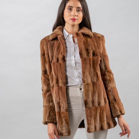 Beige Hair Cut Fox Fur Jacket