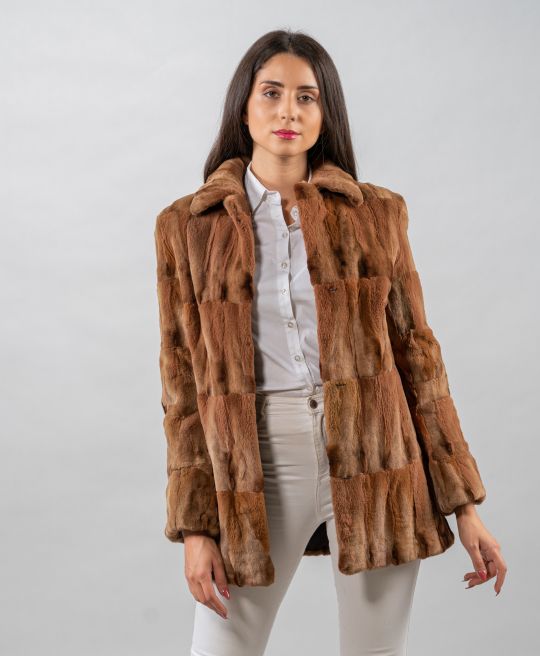 Beige Hair Cut Fox Fur Jacket