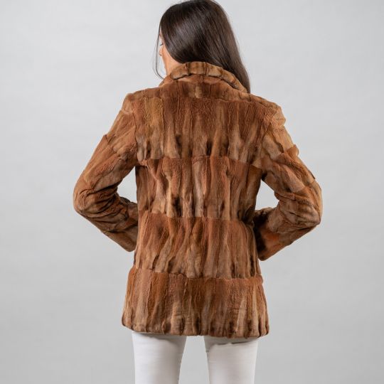 Beige Hair Cut Fox Fur Jacket