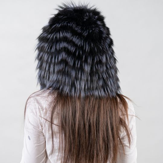 Dark Blue Fox Fur Hood Double Sided