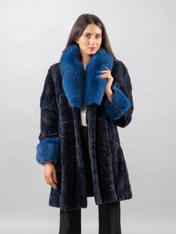 Dunkelblaue Geschorene Nerz Pelzjacke