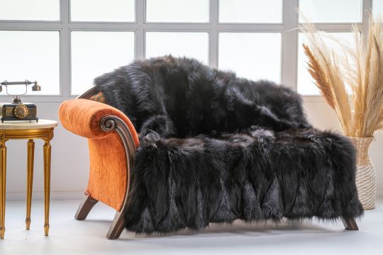 Shadow Fox Fur Throw Blanket