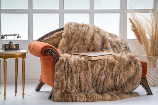 Natural Lynx Fur Throw Blanket