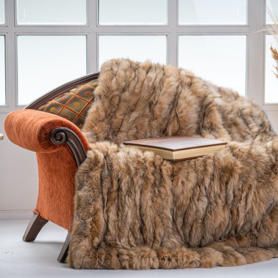 Natural Lynx Fur Throw Blanket