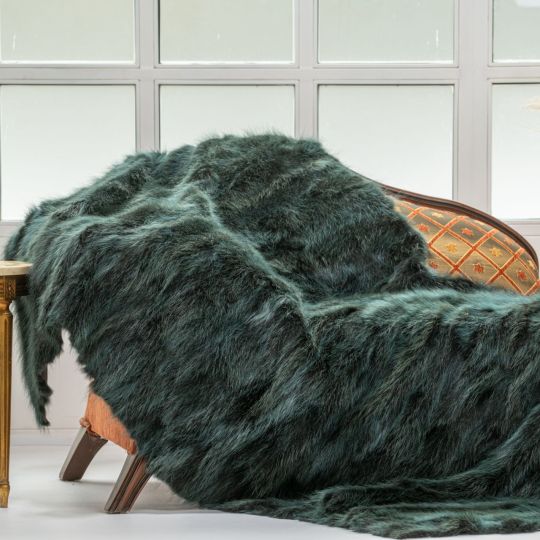 Green Raccoon Fur Throw Blanket