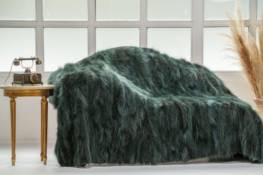 Green Raccoon Fur Throw Blanket