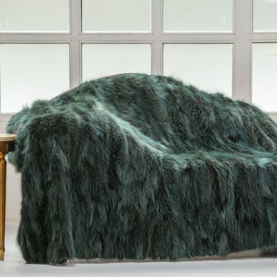 Green Raccoon Fur Throw Blanket