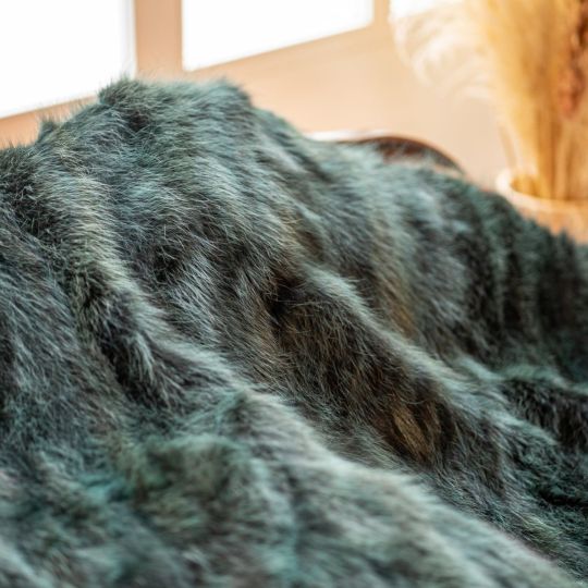 Green Raccoon Fur Throw Blanket