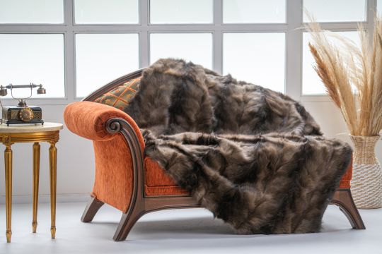 Brown Frost Fox Fur Throw Blanket