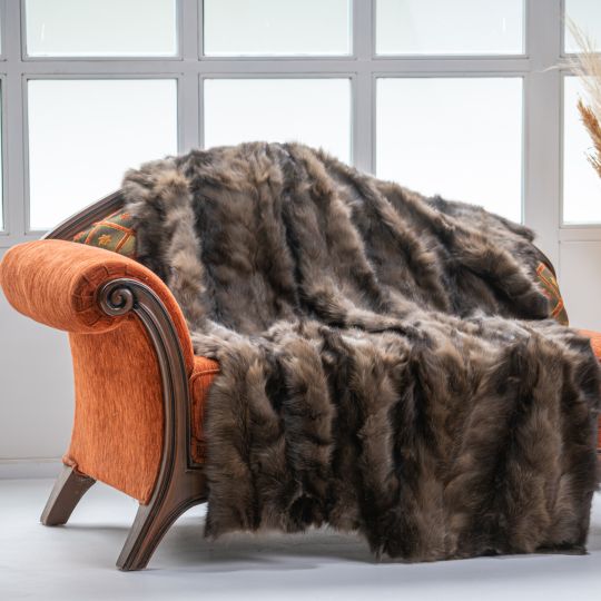 Brown Frost Fox Fur Throw Blanket