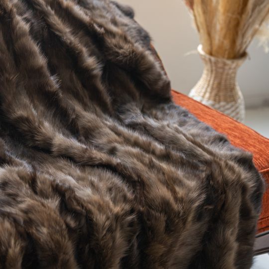 Brown Frost Fox Fur Throw Blanket