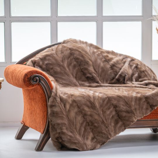 Light Brown Mink Fur Throw Blanket