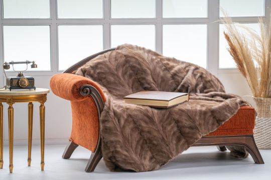 Light Brown Mink Fur Throw Blanket