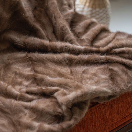 Light Brown Mink Fur Throw Blanket