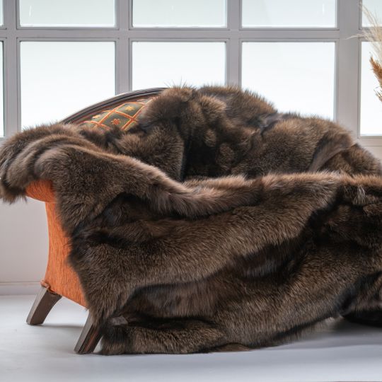 Brown Frost Fox Fur Throw Blanket