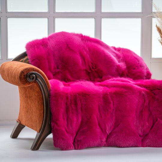 Pink Fox Fur Throw Blanket