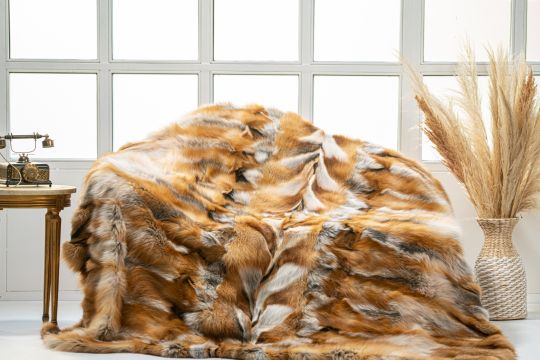 Natural Red Fox Fur Blanket