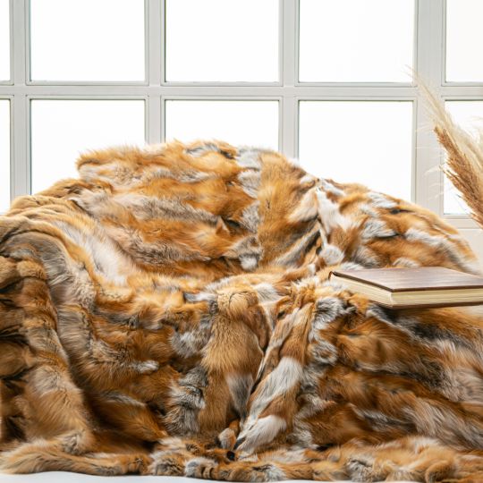 Natural Red Fox Fur Blanket