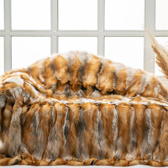 Natural Red Fox Fur Blanket