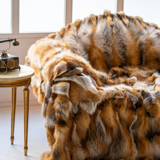 Natural Red Fox Fur Blanket