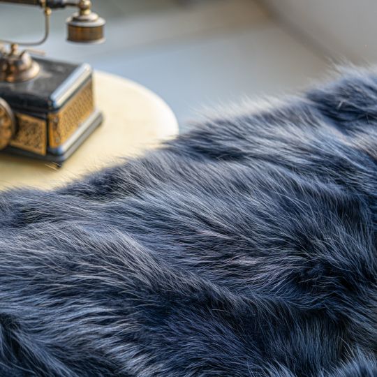 Dark Blue Finn Raccoon Fur Throw Blanket