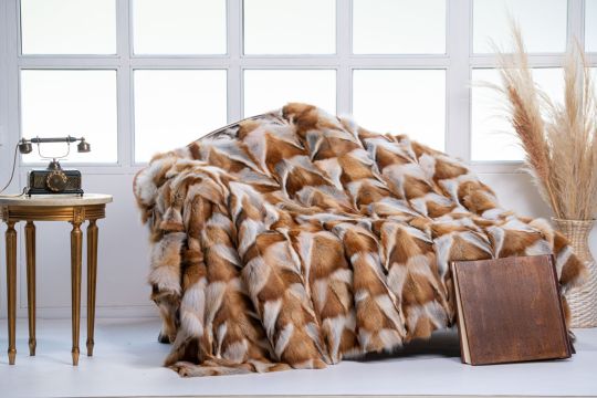 North America/Red Fox Fur Throw Blanket