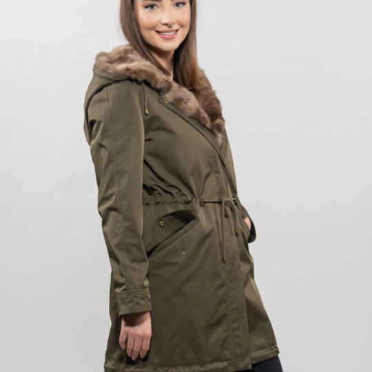 Luxury Khaki Parka with Sable Lining