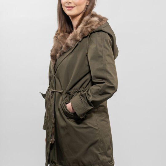 Luxury Khaki Parka with Sable Lining