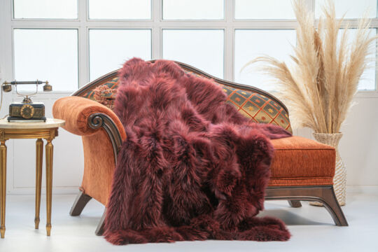 Bordeaux Finn Raccoon Fur Throw Blanket