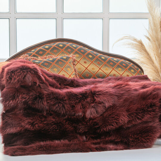 Bordeaux Finn Raccoon Fur Throw Blanket