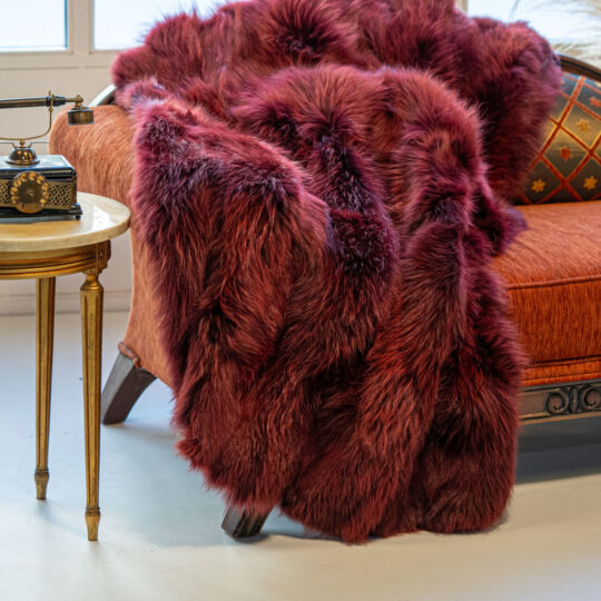 Bordeaux Finn Raccoon Fur Throw Blanket