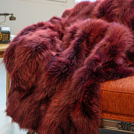 Bordeaux Finn Raccoon Fur Throw Blanket