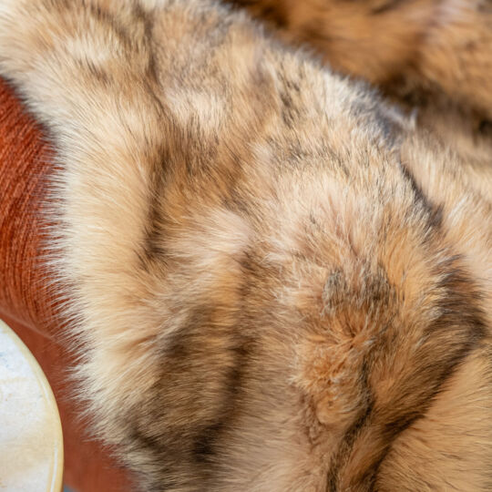 Light Beige/Fox Fur Throw Blanket